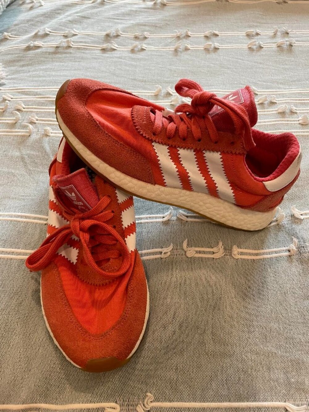 Adidas Iniki Runner Boost Sneakers Coral/Red Orange White Women's Size 7